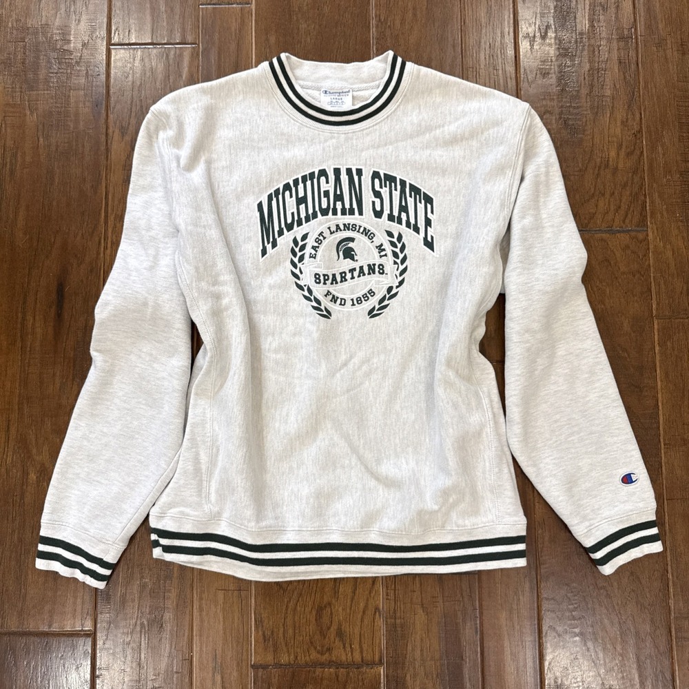 Vintage Champion Reverse Weave Michigan State Spartans Sweatshirt Mens L Gray